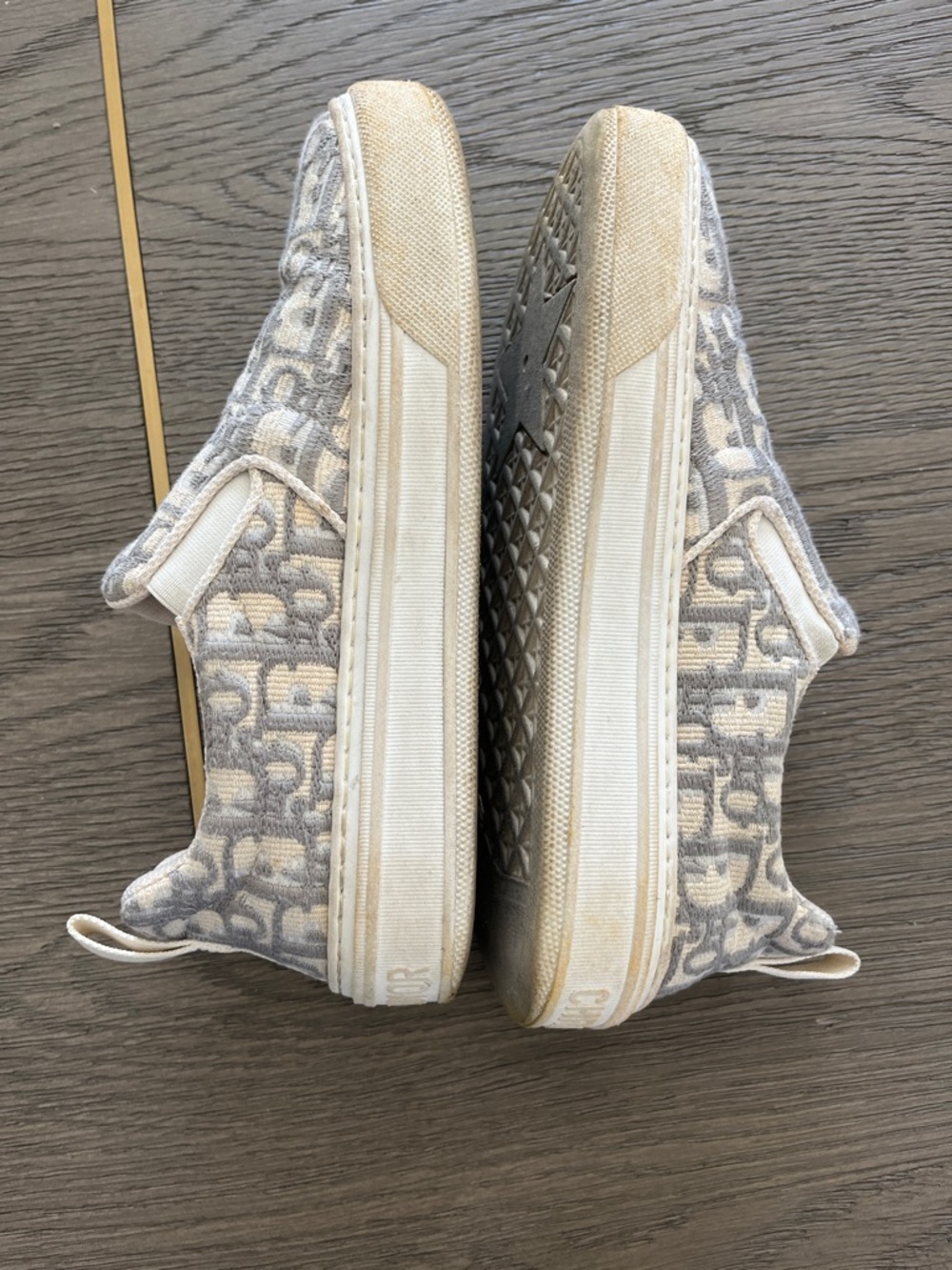 Monogram Slip-On Canvas Sneakers in Light Gray and Cream - Picture 4 of 6